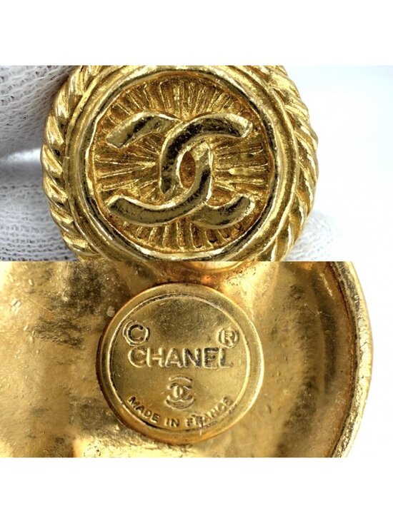 Chanel Earrings CC Logo Round Vintage Gold Plated